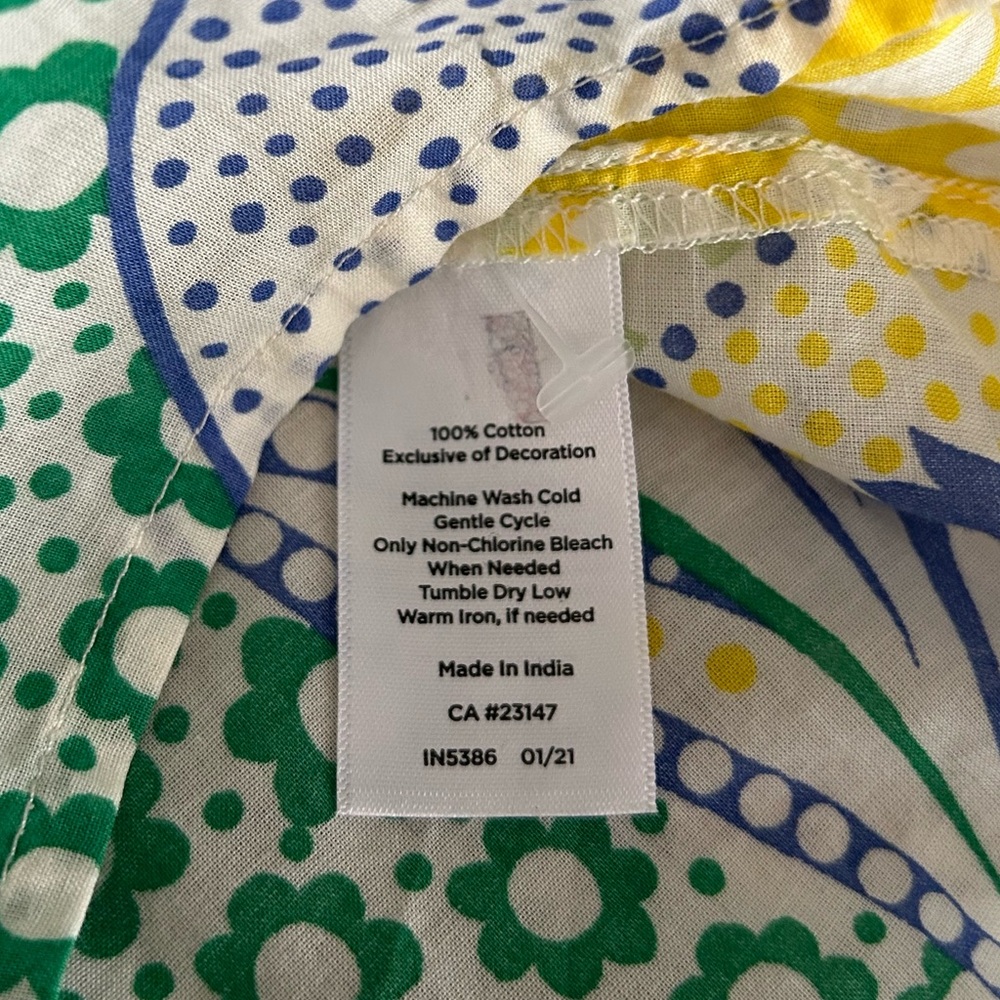 Talbots Smocked Peasant Blouse Button Up Crochet Accents Green Blue Yellow Sz S - Picture 8 of 10